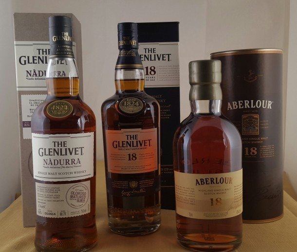 Aberlour 18 Year Old, Glenlivet 18 Year Old & Nàdurra Oloroso